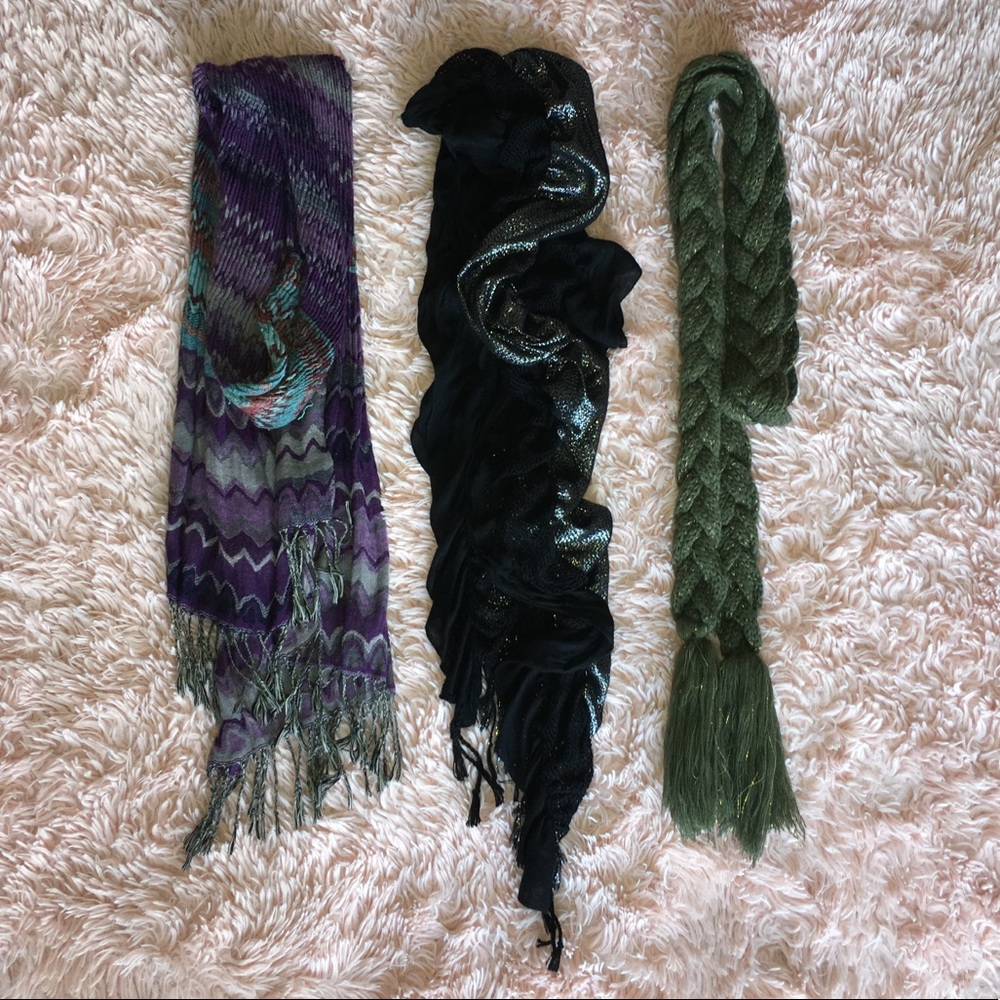 3-Piece Boutique Winter Scarf Bundle · Braided Knit, Shimmer & Patterned Styles - Picture 1 of 12